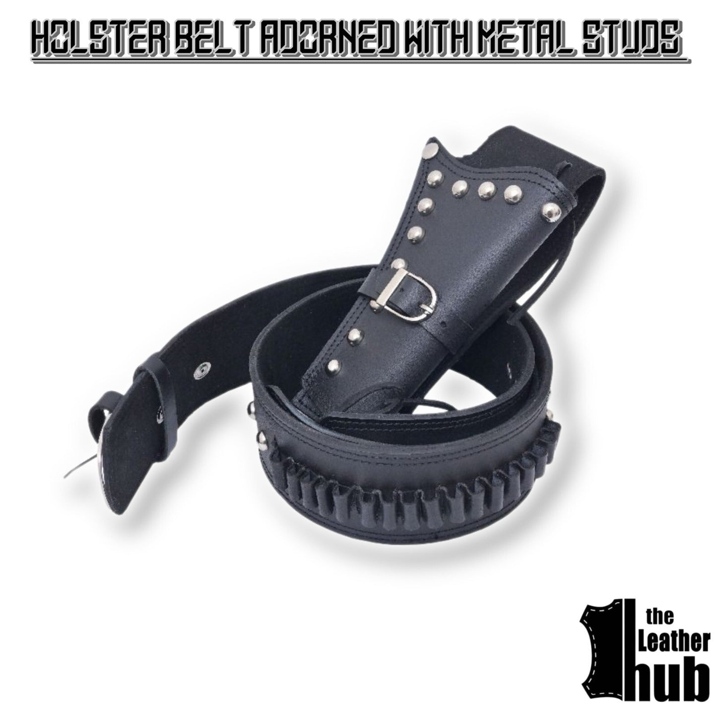 Gun Holster Belt Revolver Holder Black Leather Studded Punk CowBoy Western Style