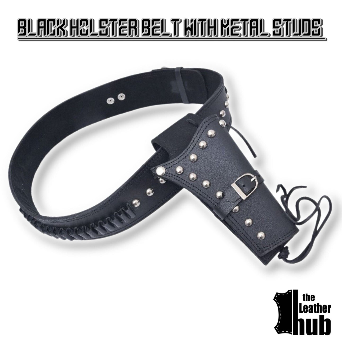 Gun Holster Belt Revolver Holder Black Leather Studded Punk CowBoy Western Style