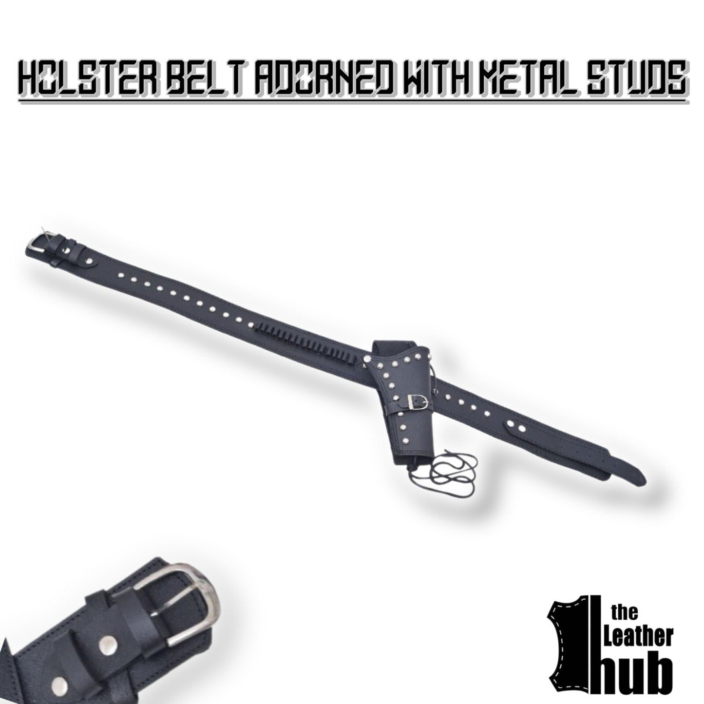 Gun Holster Belt Revolver Holder Black Leather Studded Punk CowBoy Western Style