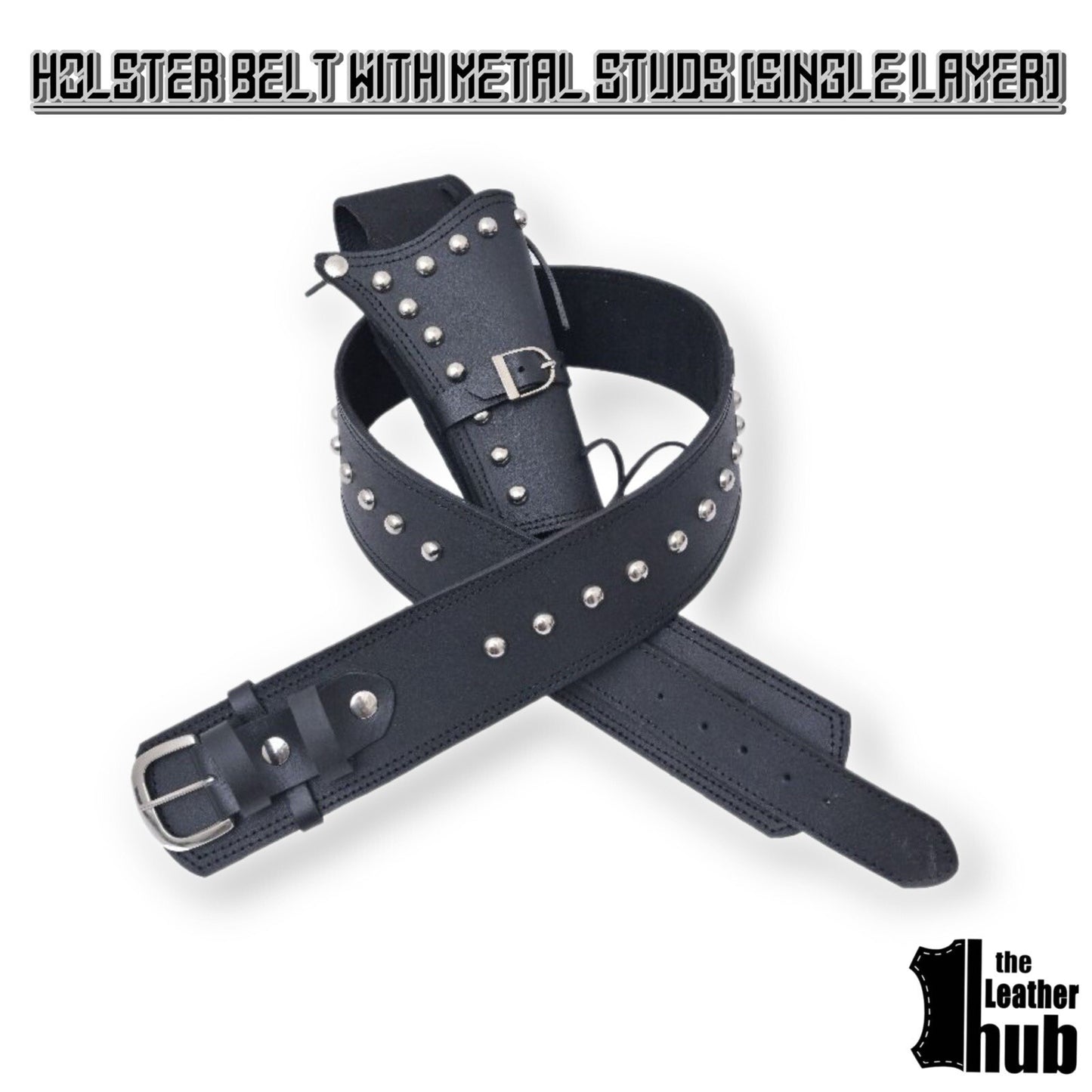 Gun Holster Belt Revolver Holder Black Leather Studded Punk CowBoy Western Style