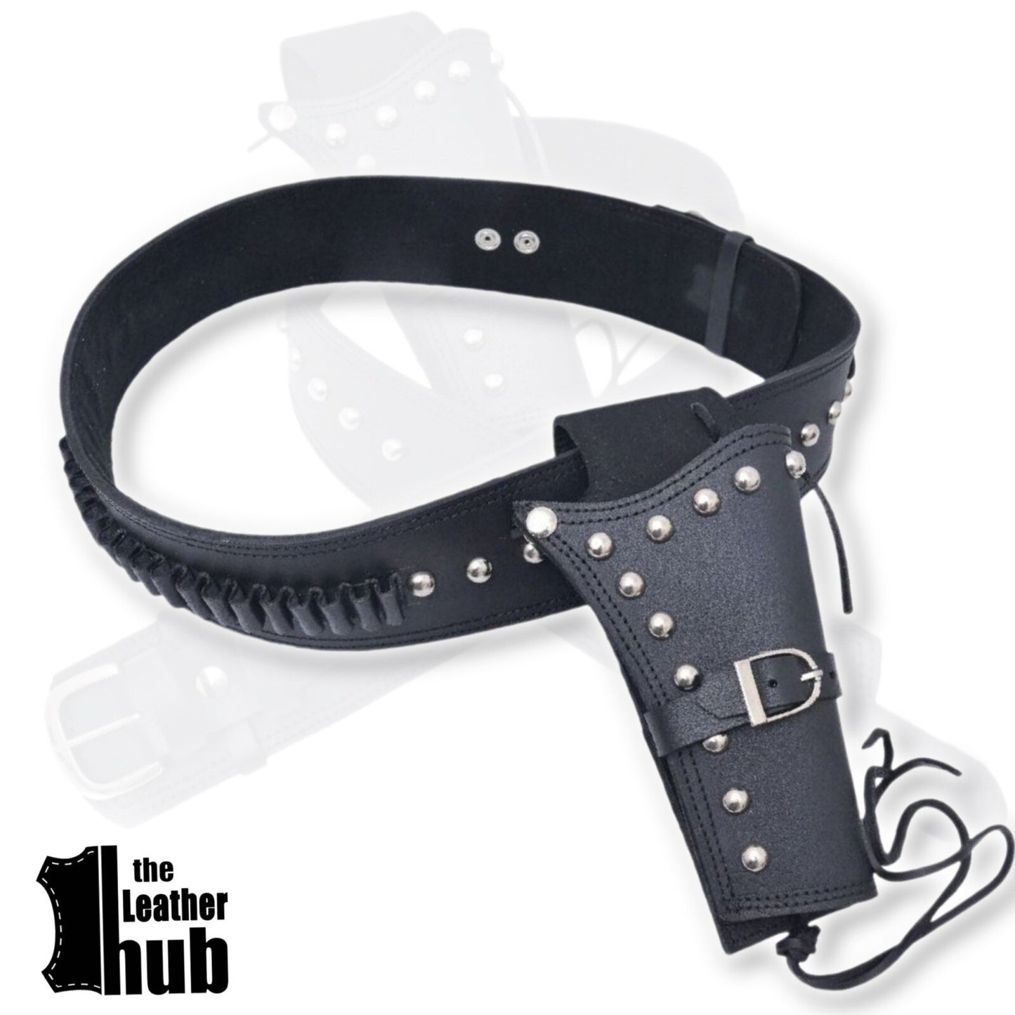 Gun Holster Belt Revolver Holder Black Leather Studded Punk CowBoy Western Style