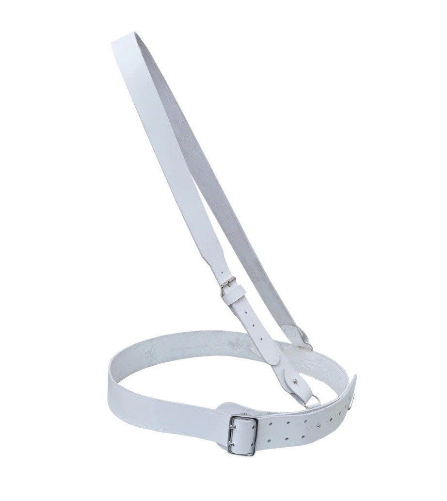 Sam Browne Belt Genuine Leather Complete British Military cross Strap ARMY White
