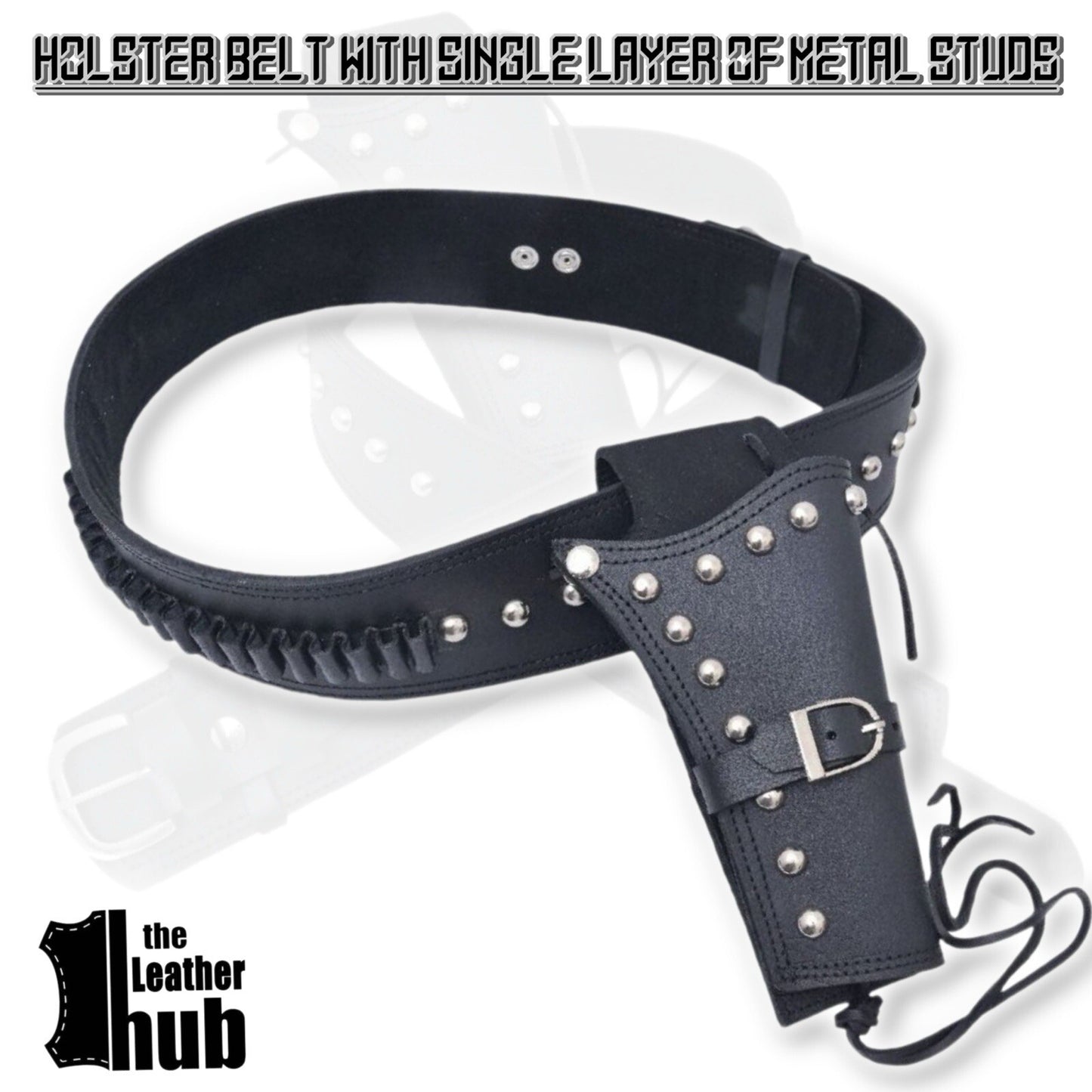 Gun Holster Belt Revolver Holder Black Leather Studded Punk CowBoy Western Style