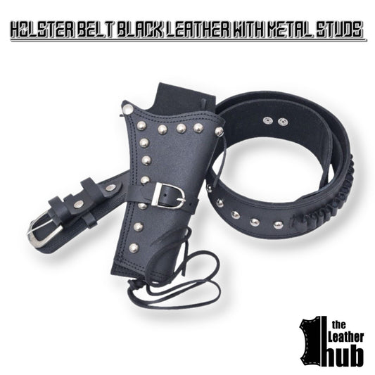 Gun Holster Belt Revolver Holder Black Leather Studded Punk CowBoy Western Style